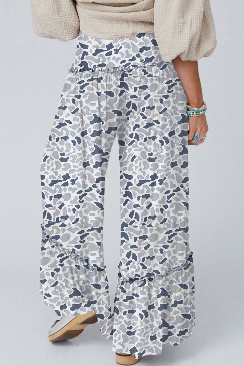 Multicolour camo print wide-leg casual pants from Dear-Lover, featuring a relaxed fit and stylish camouflage pattern.