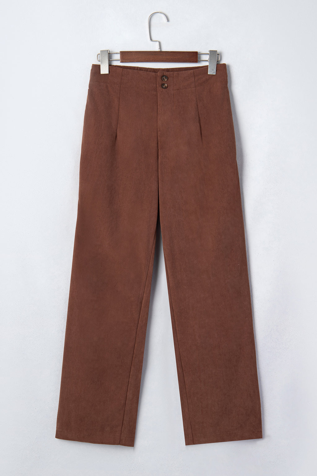 Light brown corduroy pants with elastic waistband, straight leg and ankle length from Dear-Lover, casual bottoms for women.