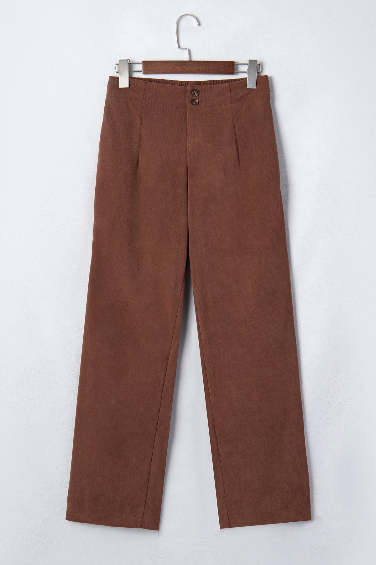 Light brown corduroy pants with elastic waistband, straight leg and ankle length from Dear-Lover, casual bottoms for women.