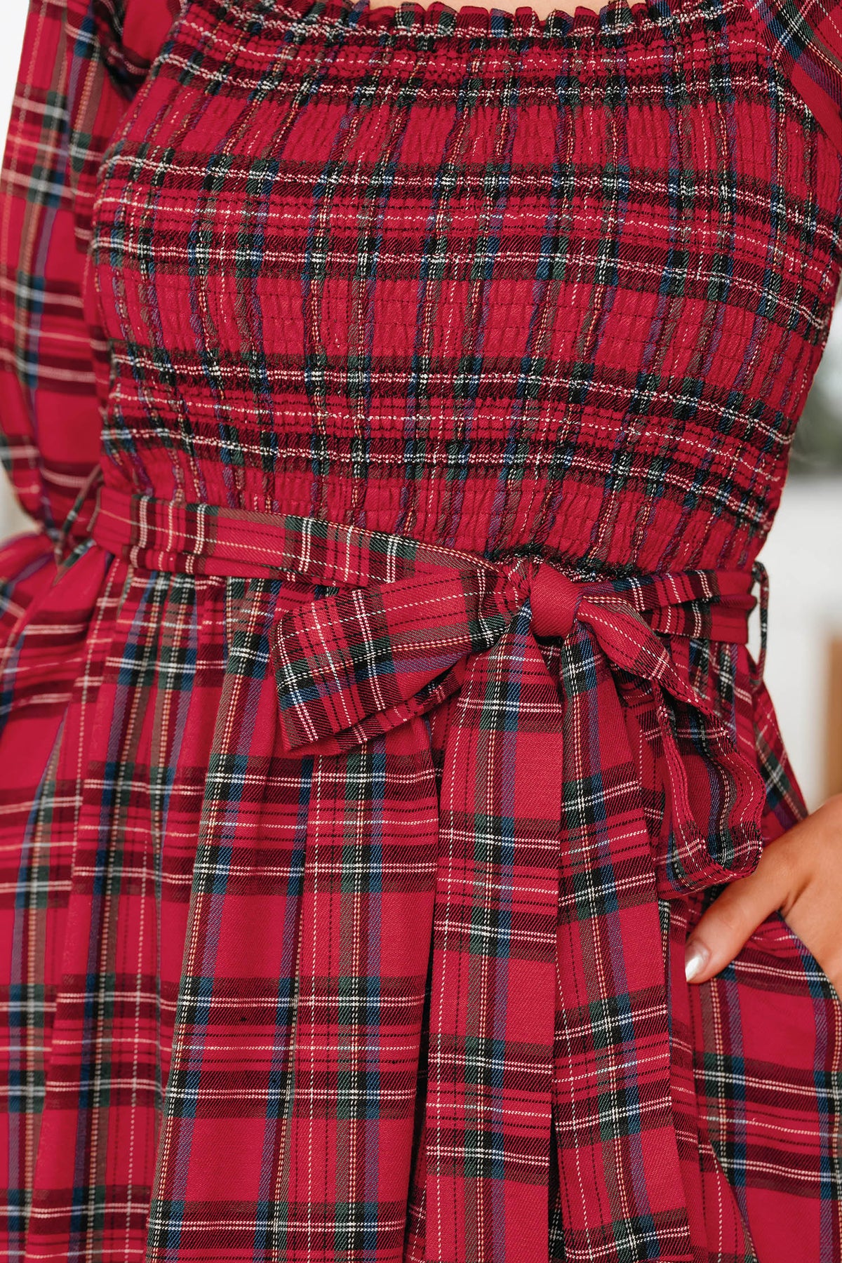 Plaid Puff Sleeve Midi Dress