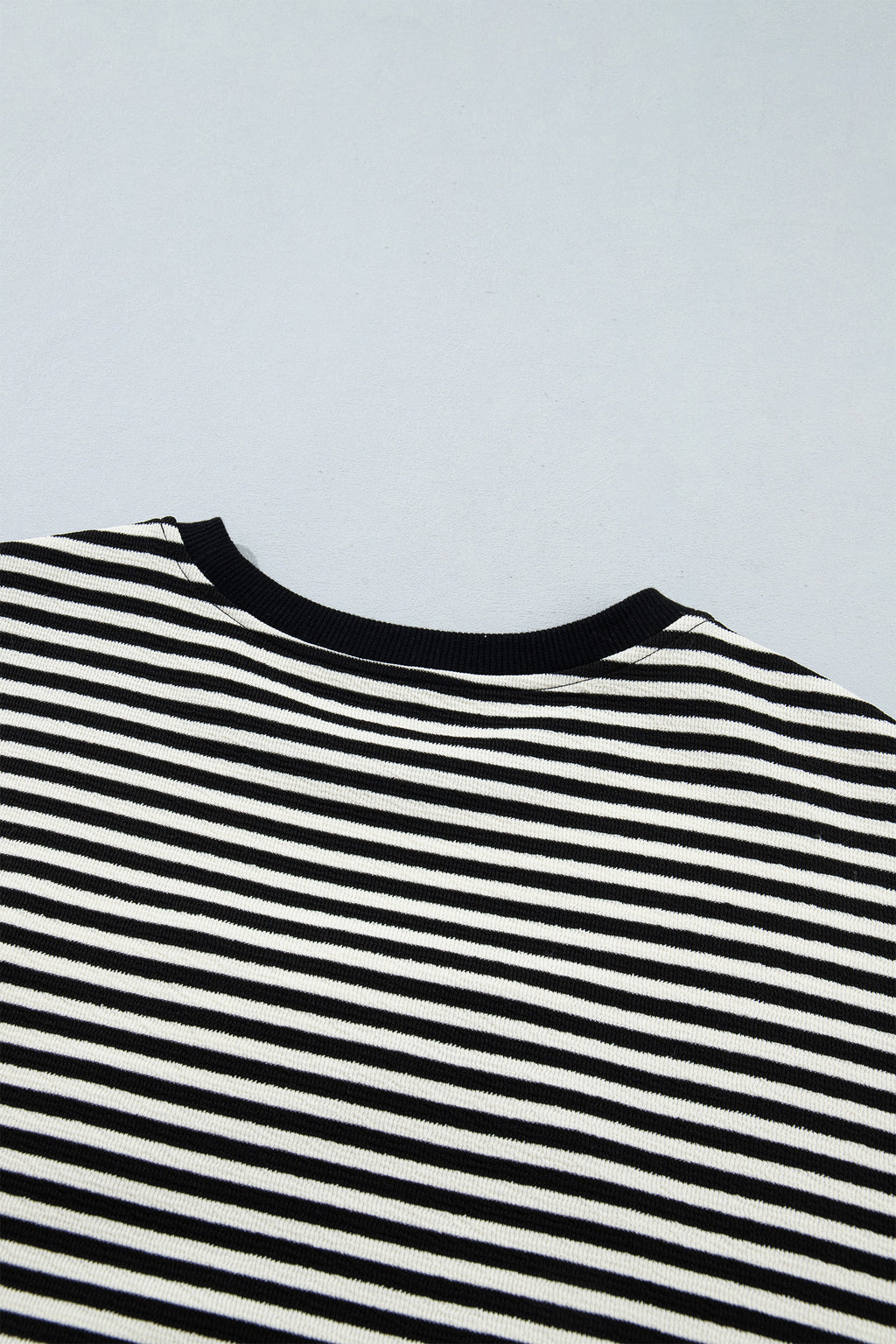 Black Stripe Velvet Bow Drop-Shoulder Relaxed Sweatshirt