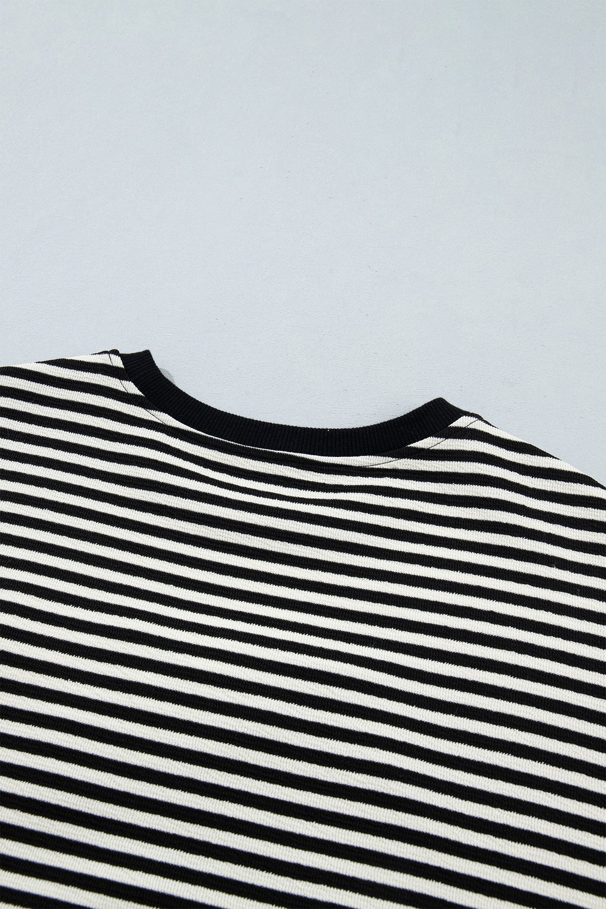 Black Stripe Velvet Bow Drop-Shoulder Relaxed Sweatshirt