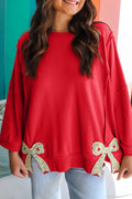 Fiery Red Floral Bow Sweatshirt