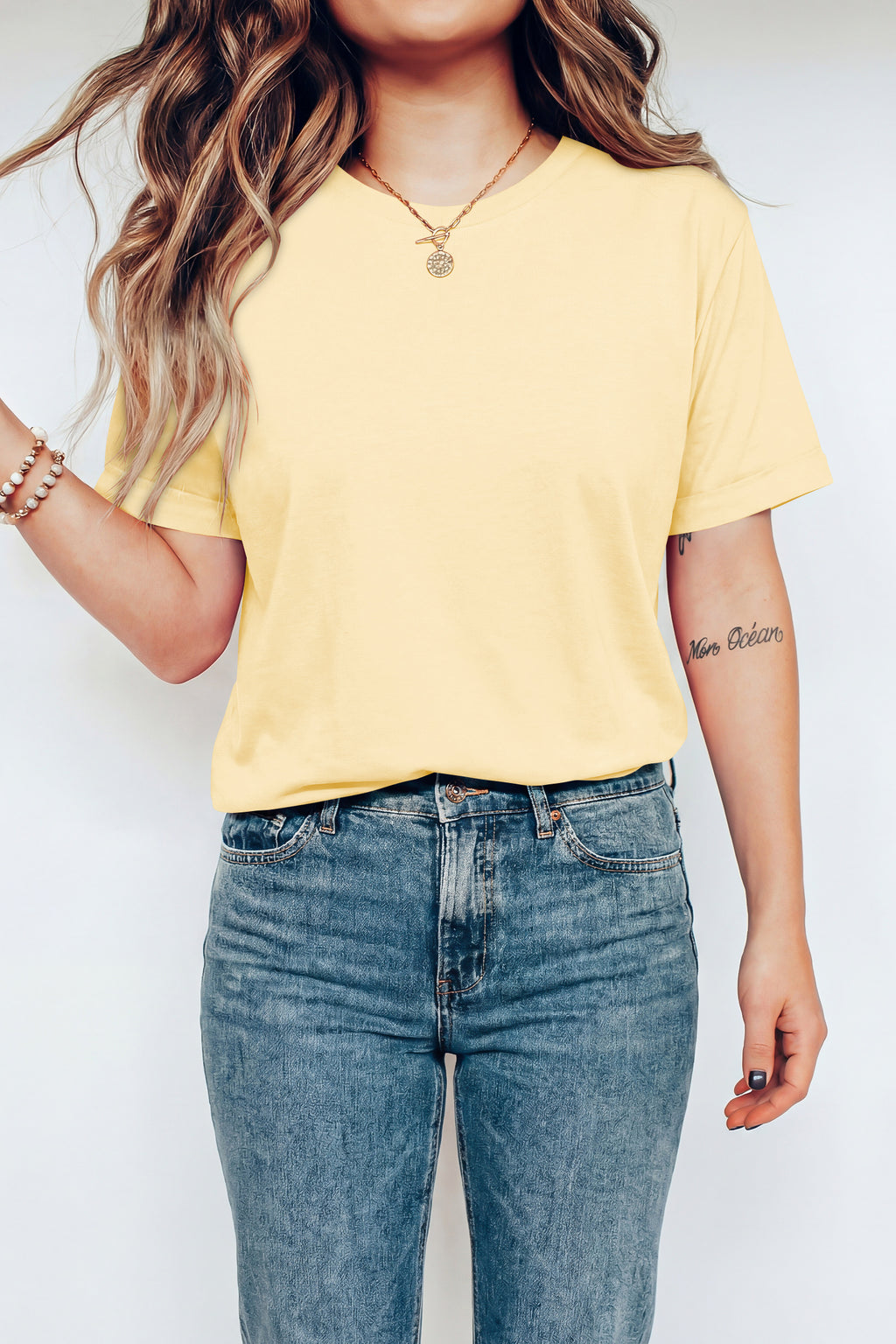 Orchid Petal Casual Plain Crew Neck Tee