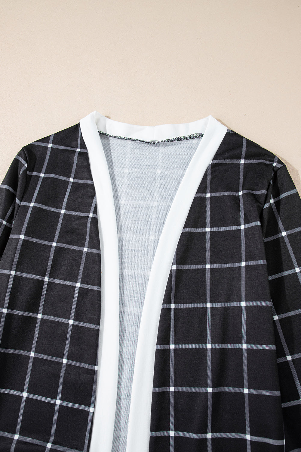 Black plaid colorblock edge open cardigan with pocket by Dear-Lover, featuring a stylish, relaxed fit and cozy design.