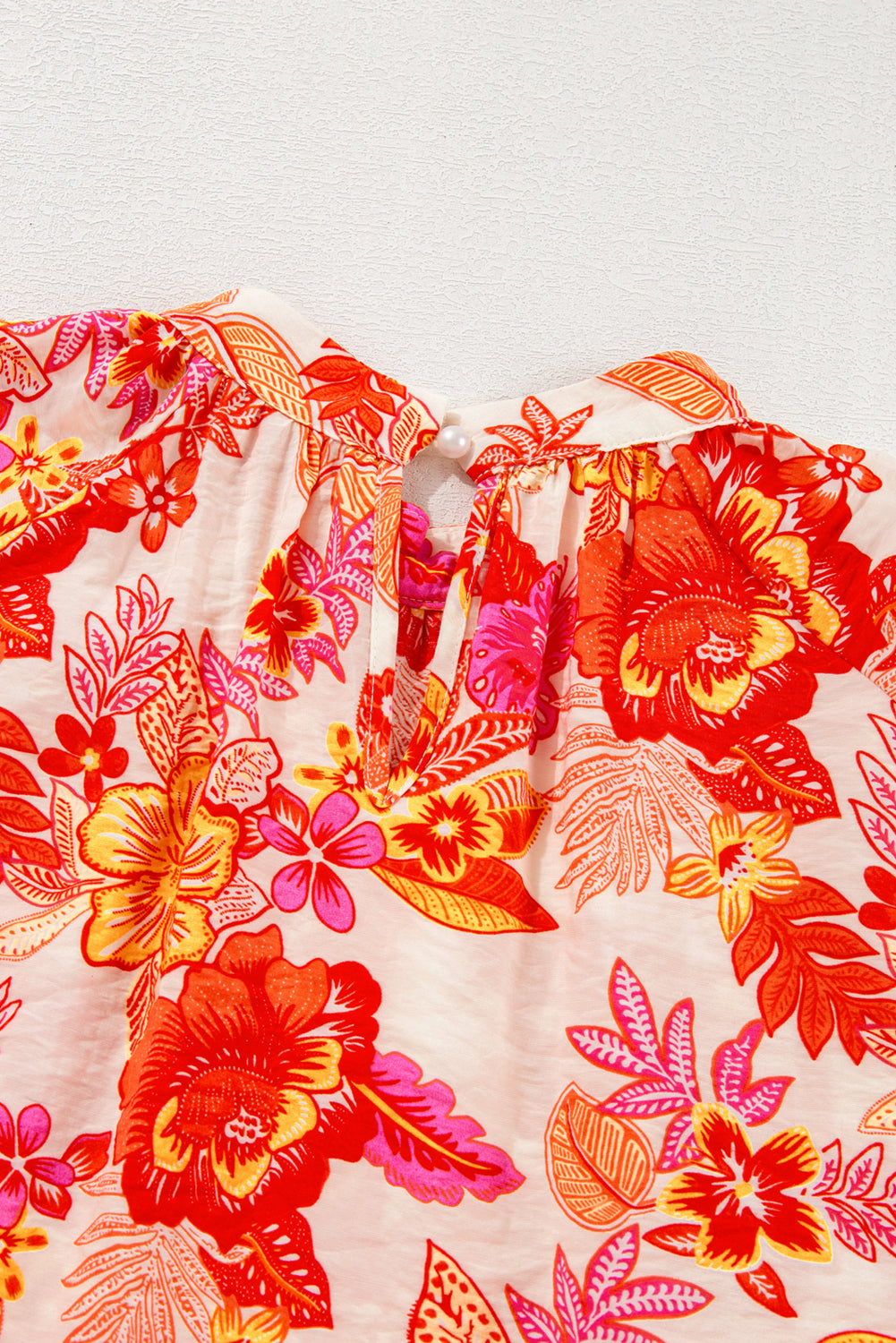 Orange Floral Pearl-Button Blouse