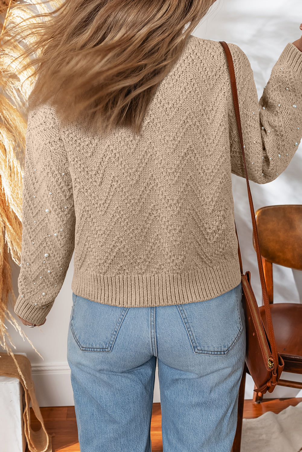 Smoke Gray Pearl Button-Front Cardigan