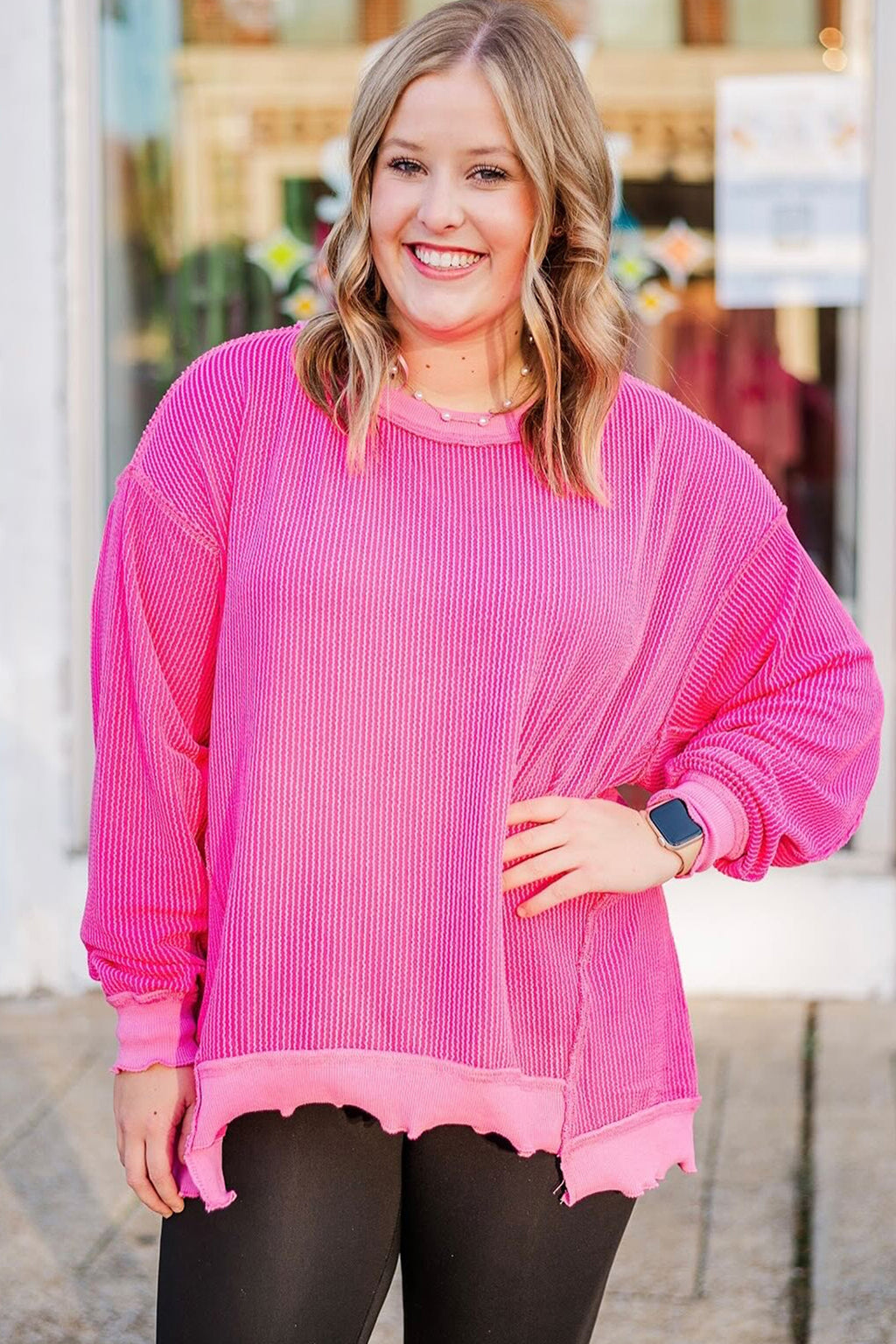 Plus Size Rose Red Twisted Rib Top
