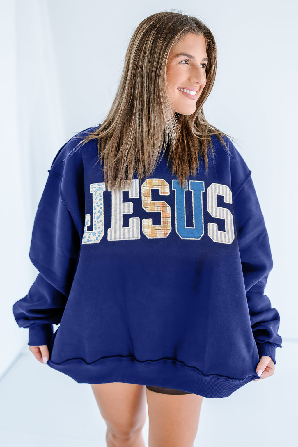 WWJD Patchwork Mock Neck Sweatshirt