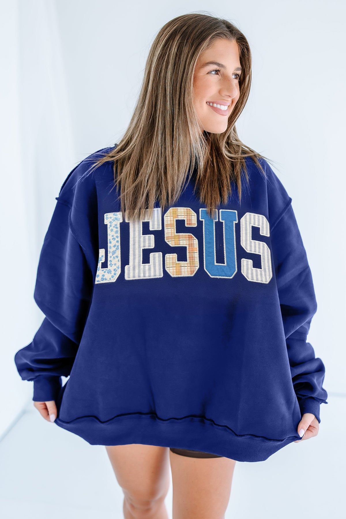 WWJD Patchwork Mock Neck Sweatshirt