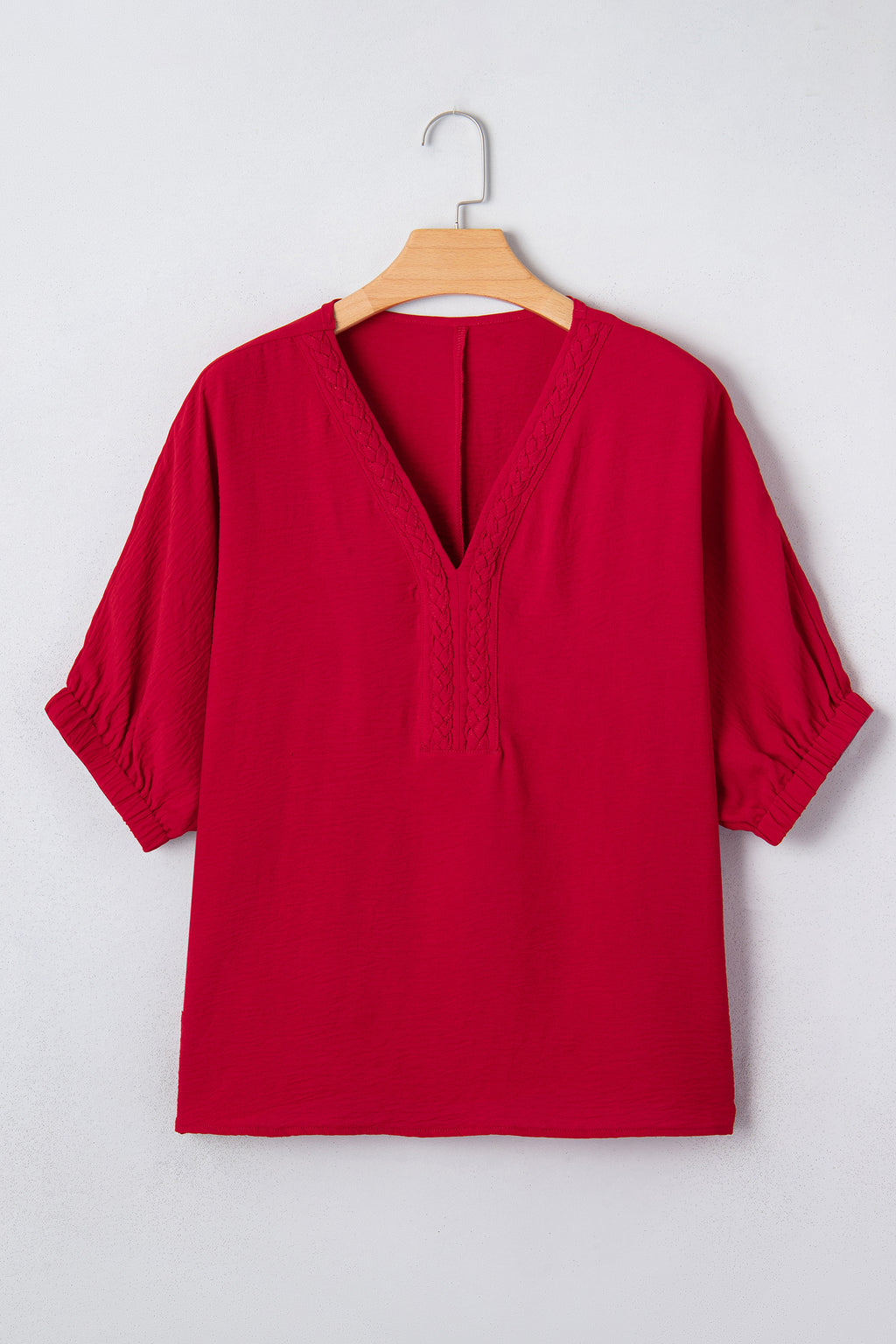Red Braided V Neck Blouse