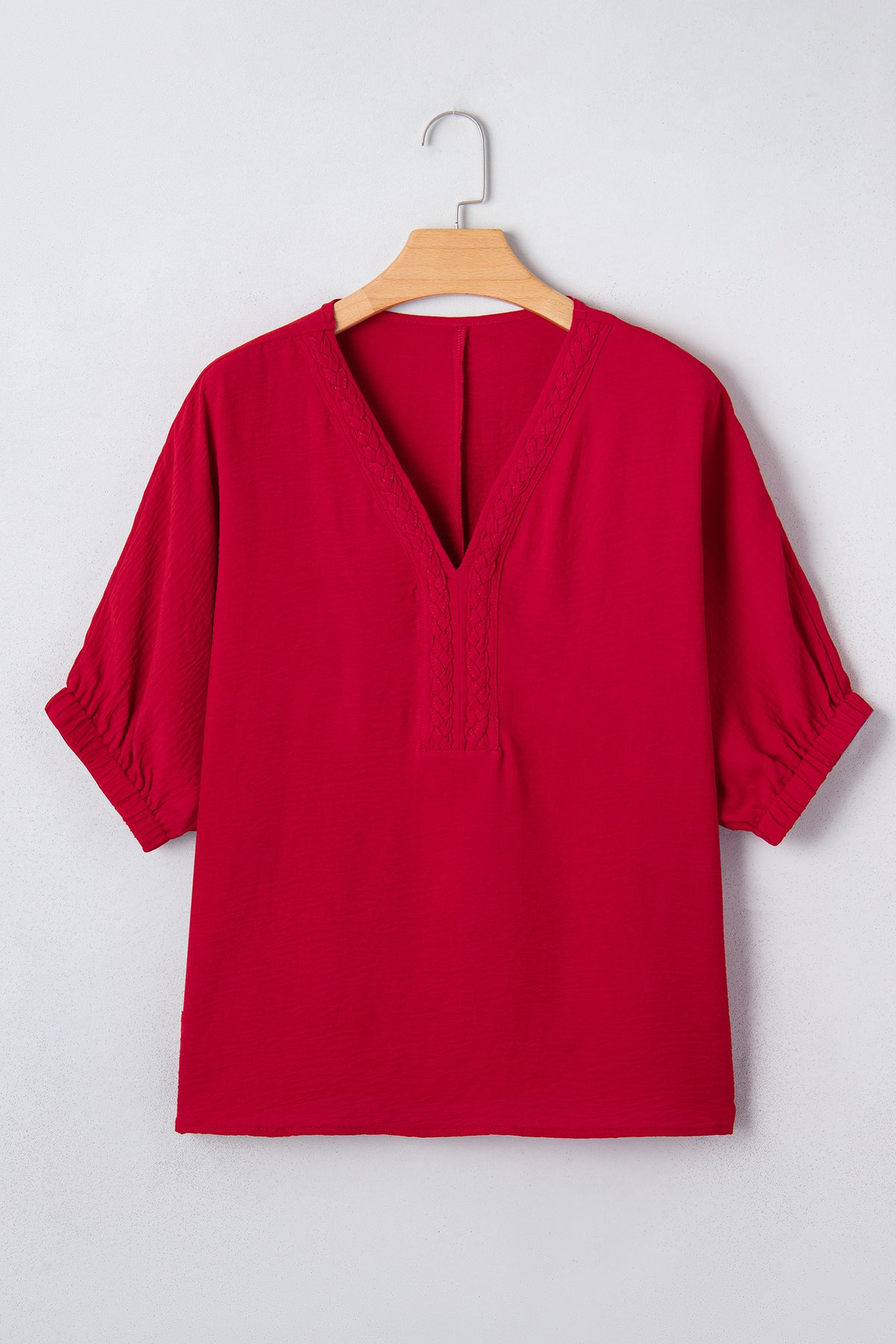 Red Braided V Neck Blouse