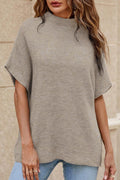 Short Sleeve Sweater with High Neck Collar