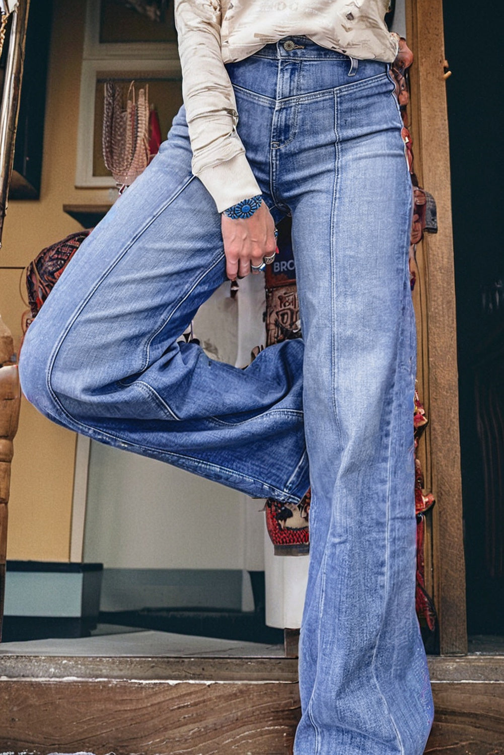 Beau Blue Center-Seam High-Rise Jeans