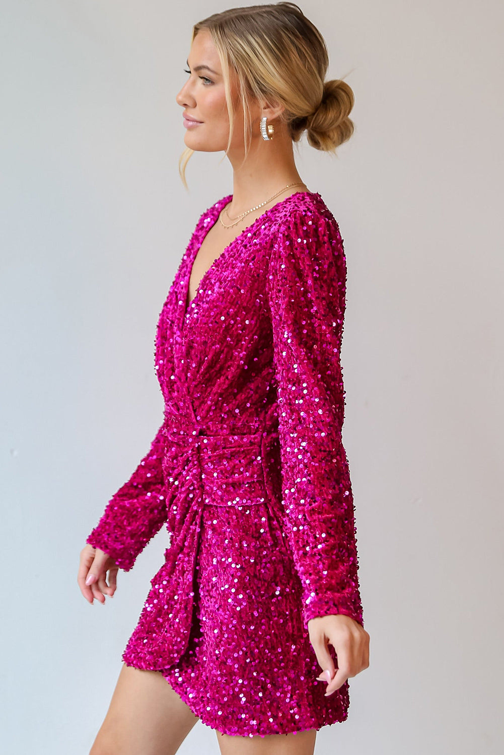 Pitaya Pink Velvet Sequin Mini Dress