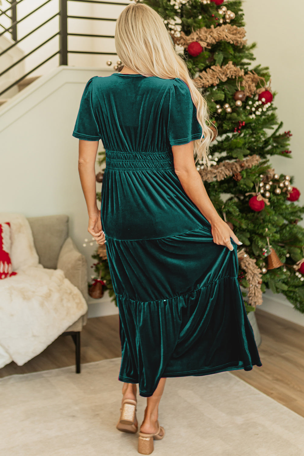 Red Dahlia Velvet Tiered Maxi Dress