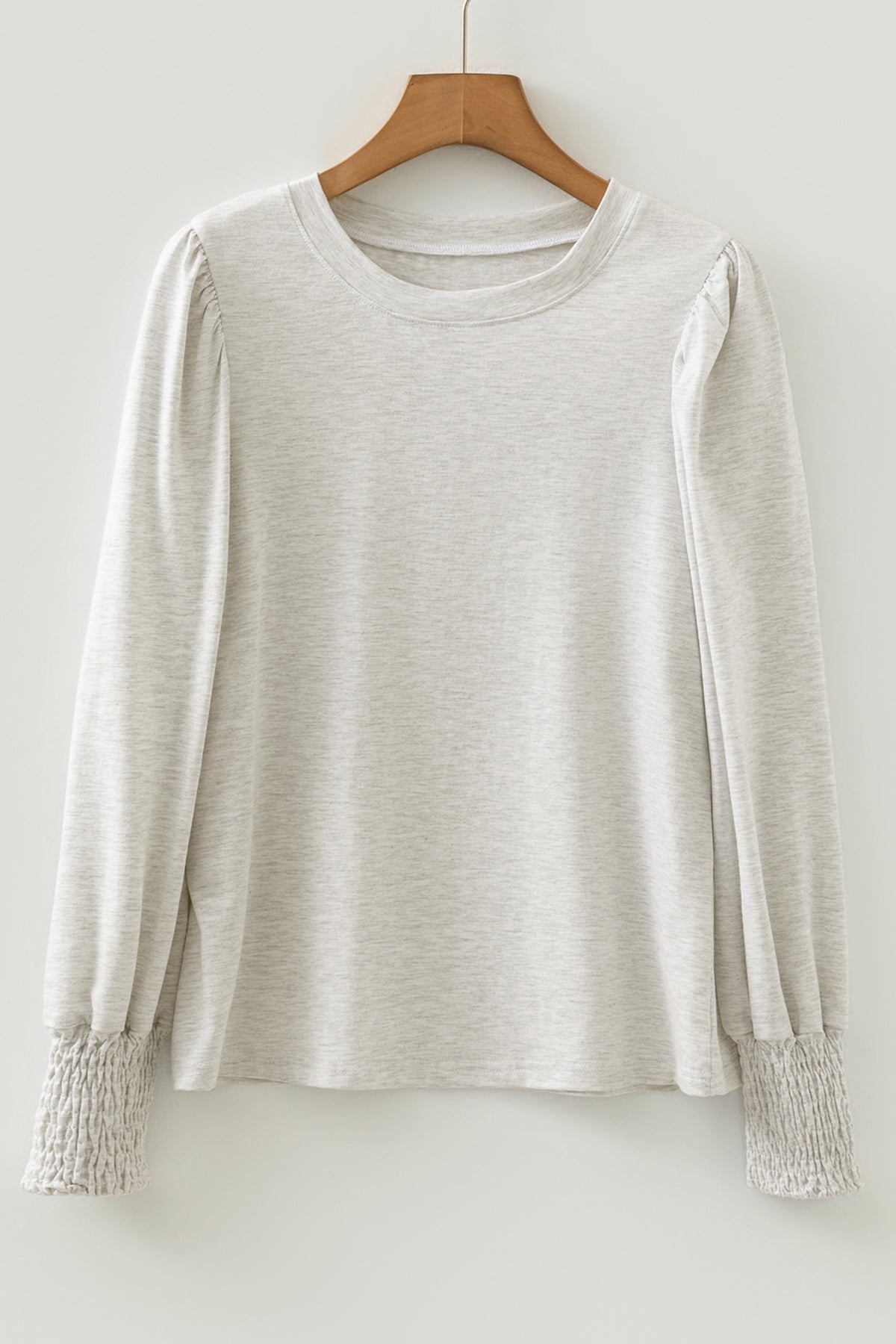 Oatmeal Shirred Cuffs Puff Sleeve Peasant Top