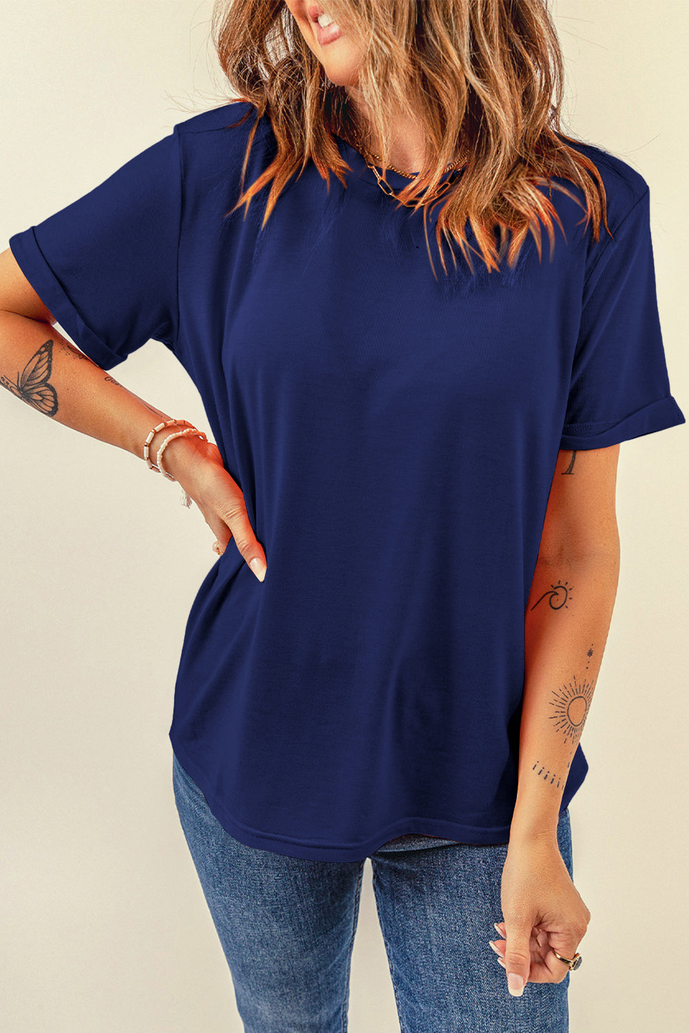 Orchid Petal Casual Plain Crew Neck Tee