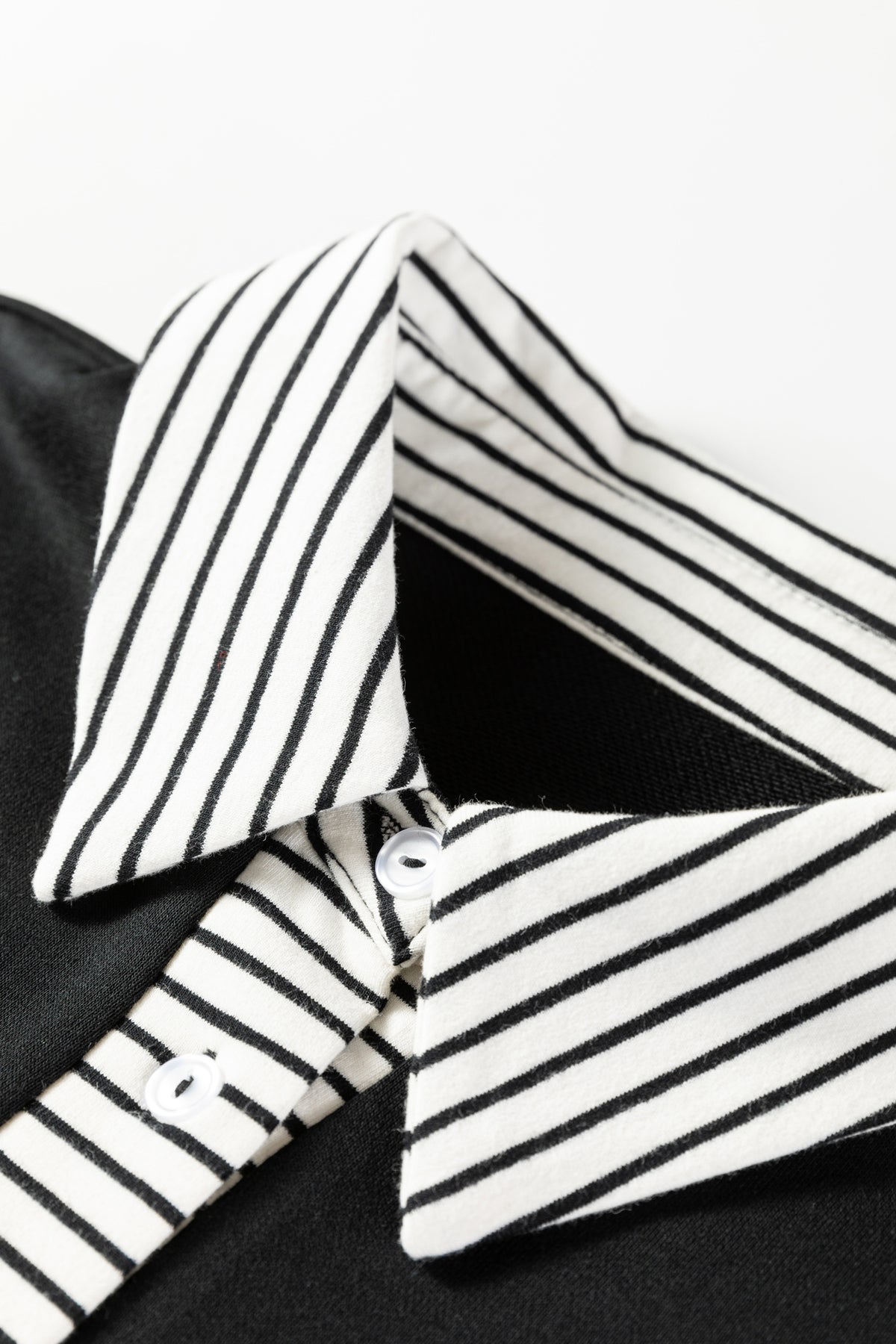 Plus size striped cuffs polo collar patchwork long sleeve dress with ruffle hem, black mini dress by Dear-Lover.