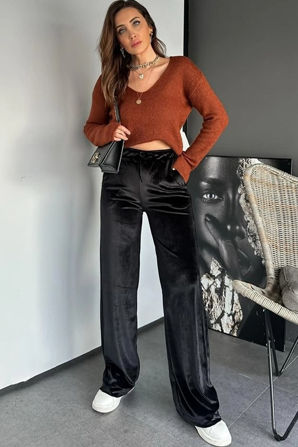 Black Velvet Drawstring Pants