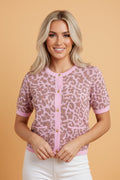 Leopard Button Down Short Sleeve Sweater Cardigan
