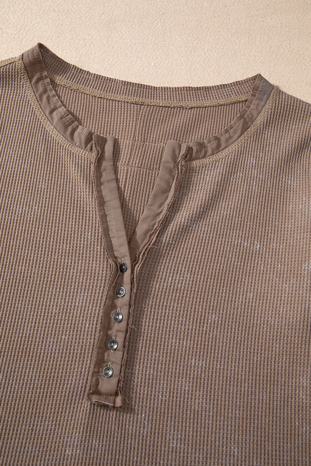 Coffee Acid Wash Waffle-Knit Top