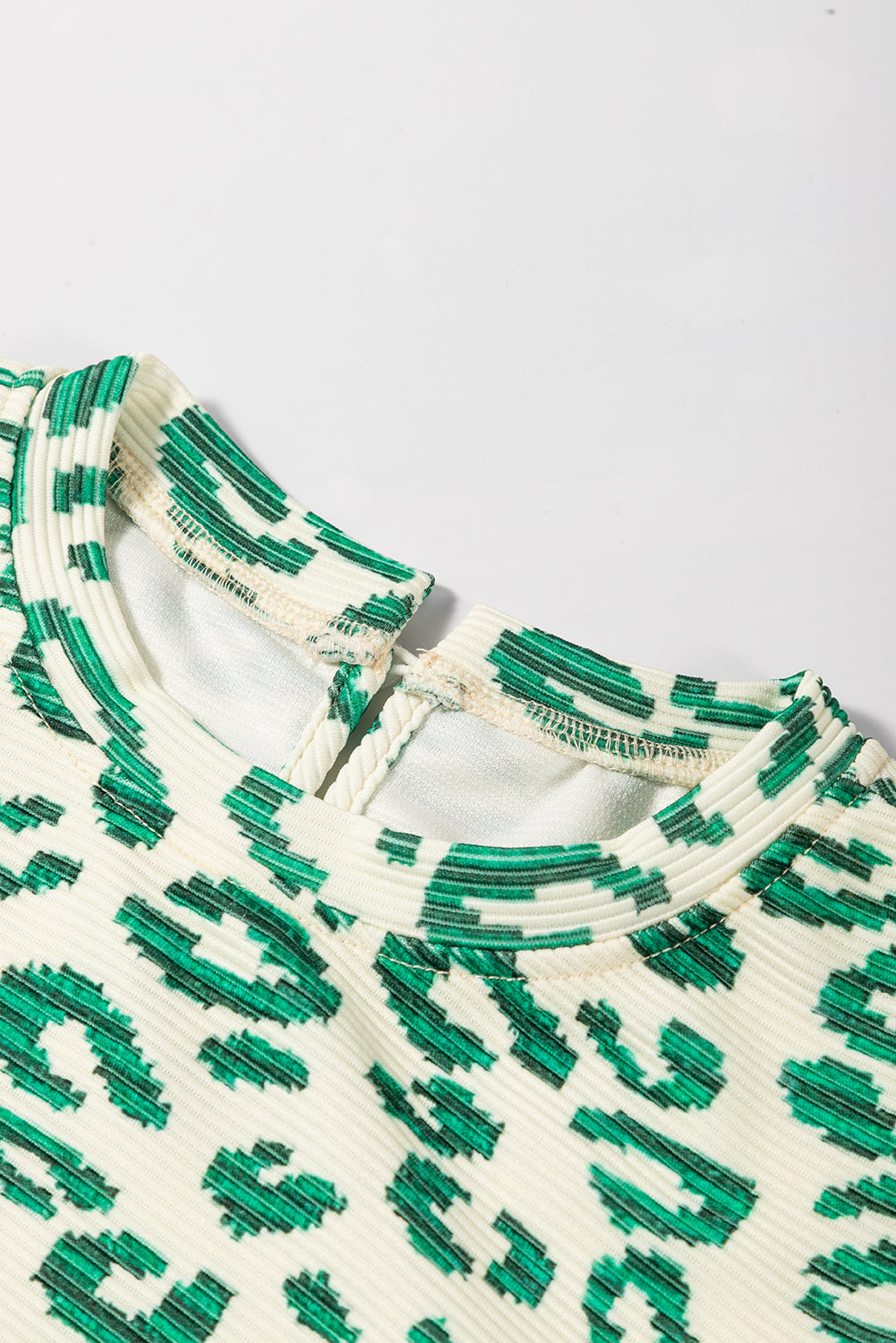 Blackish Green Leopard Puff-Sleeve Top