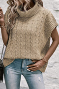 Light French Beige Cable Knit Turtleneck Sweater