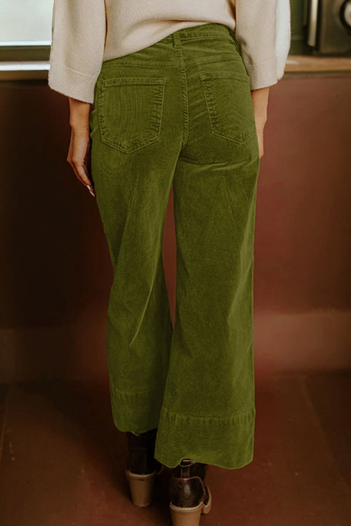 Burgundy corduroy high waist wide-leg pants from Dear-Lover, made of soft solid color fabric with a stylish, relaxed fit.