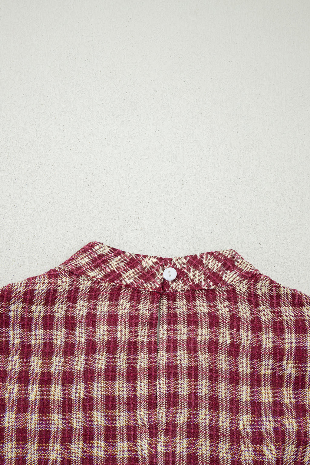 Coral Country Plaid Keyhole Blouse