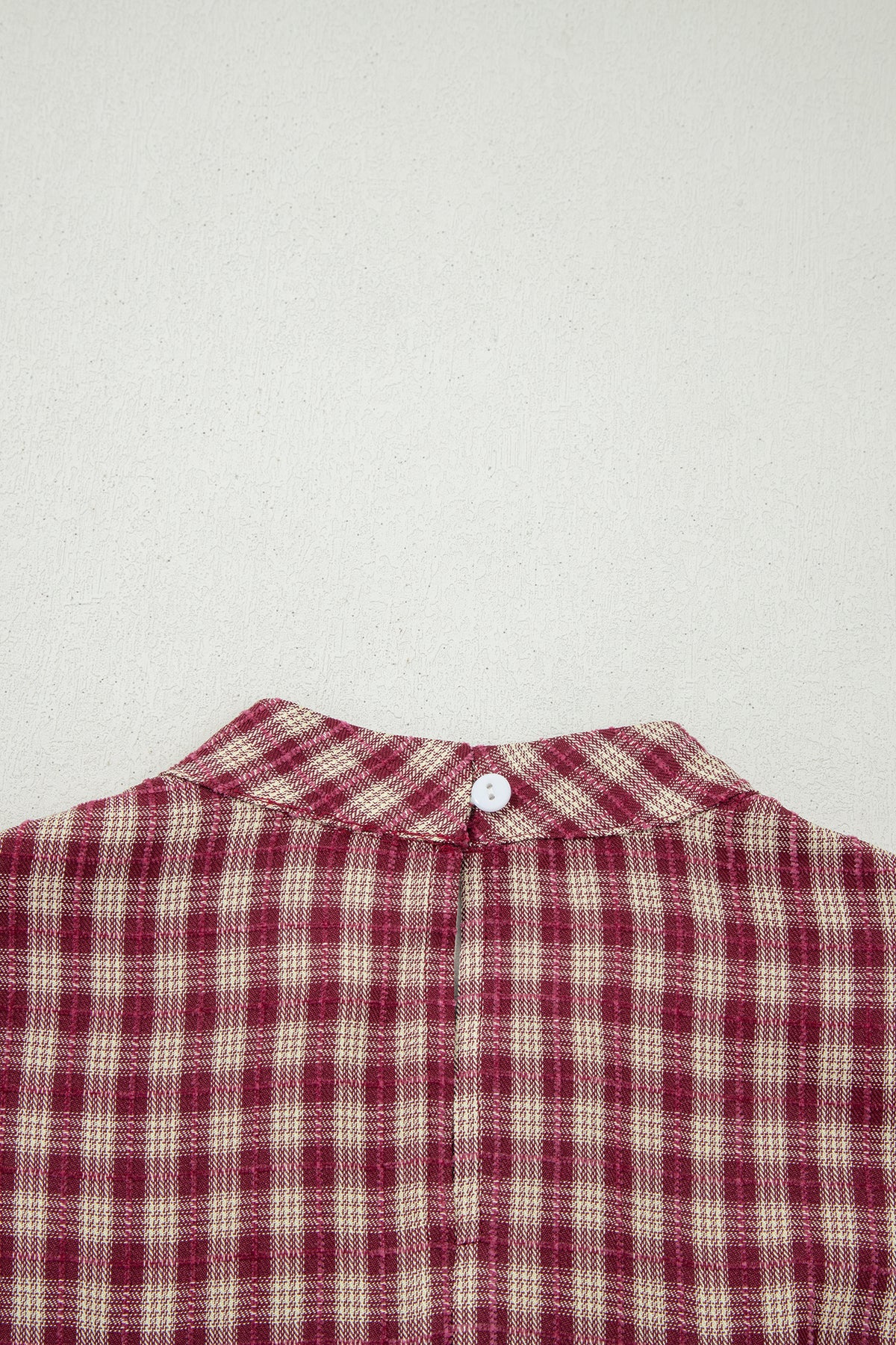 Coral Country Plaid Keyhole Blouse