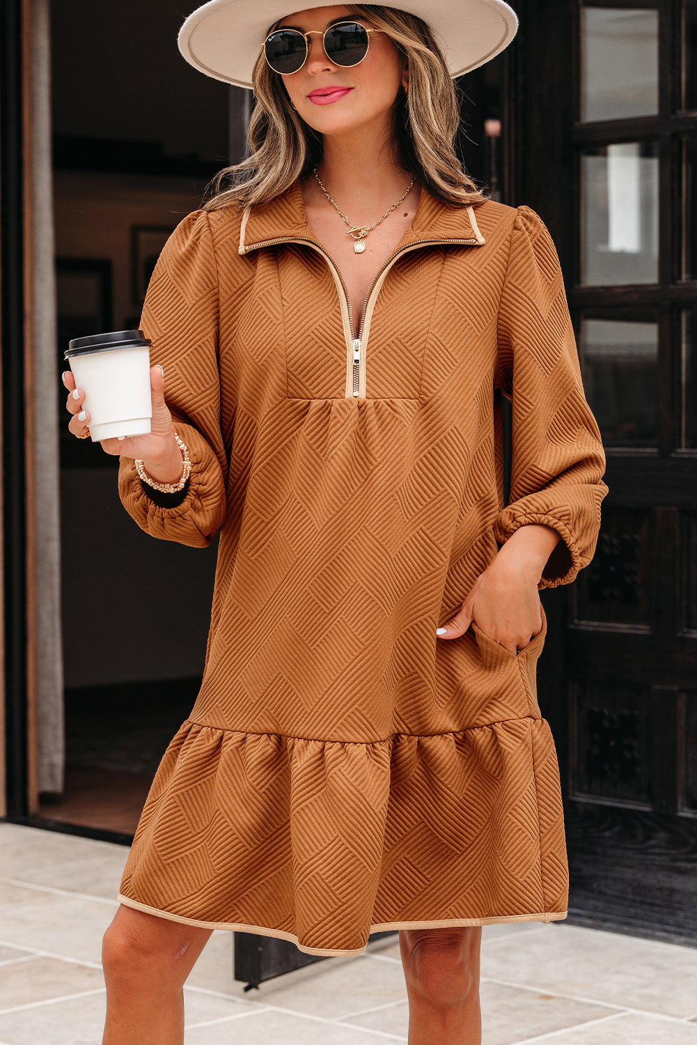 Jungle Green Quarter-Zip Mini Dress