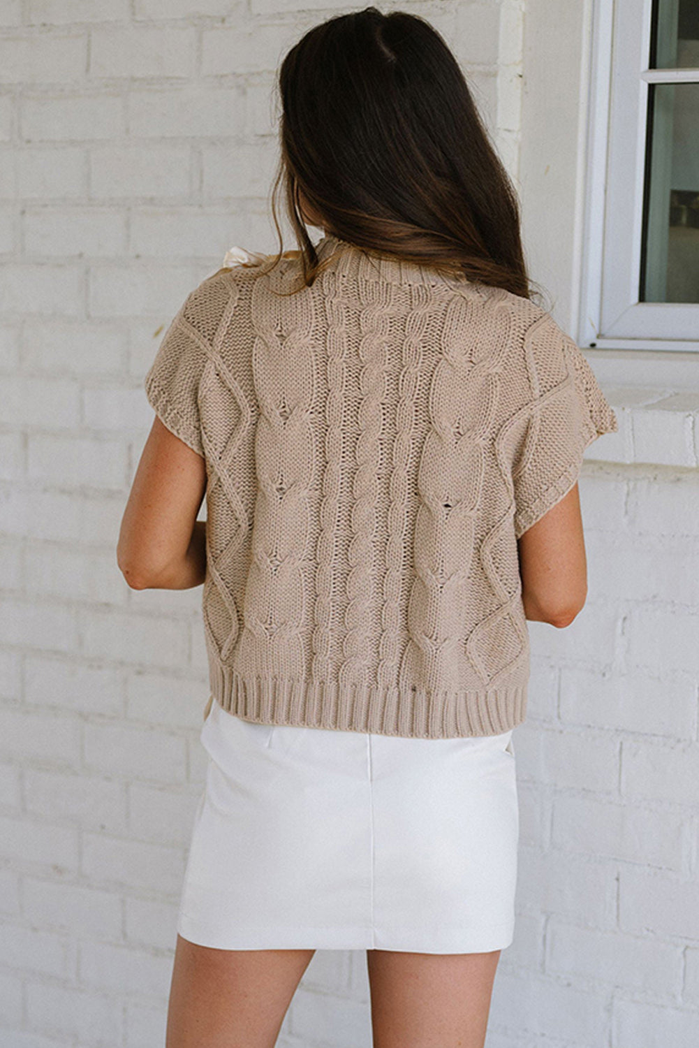 Simply Taupe Cable Knit Bow Sweater