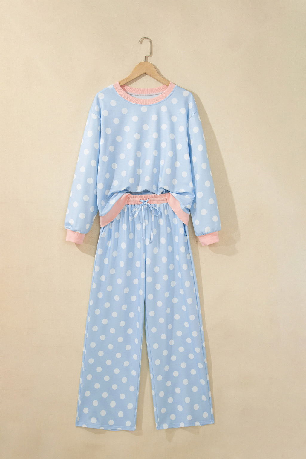 Polka Dot Contrast Trim Pant Set