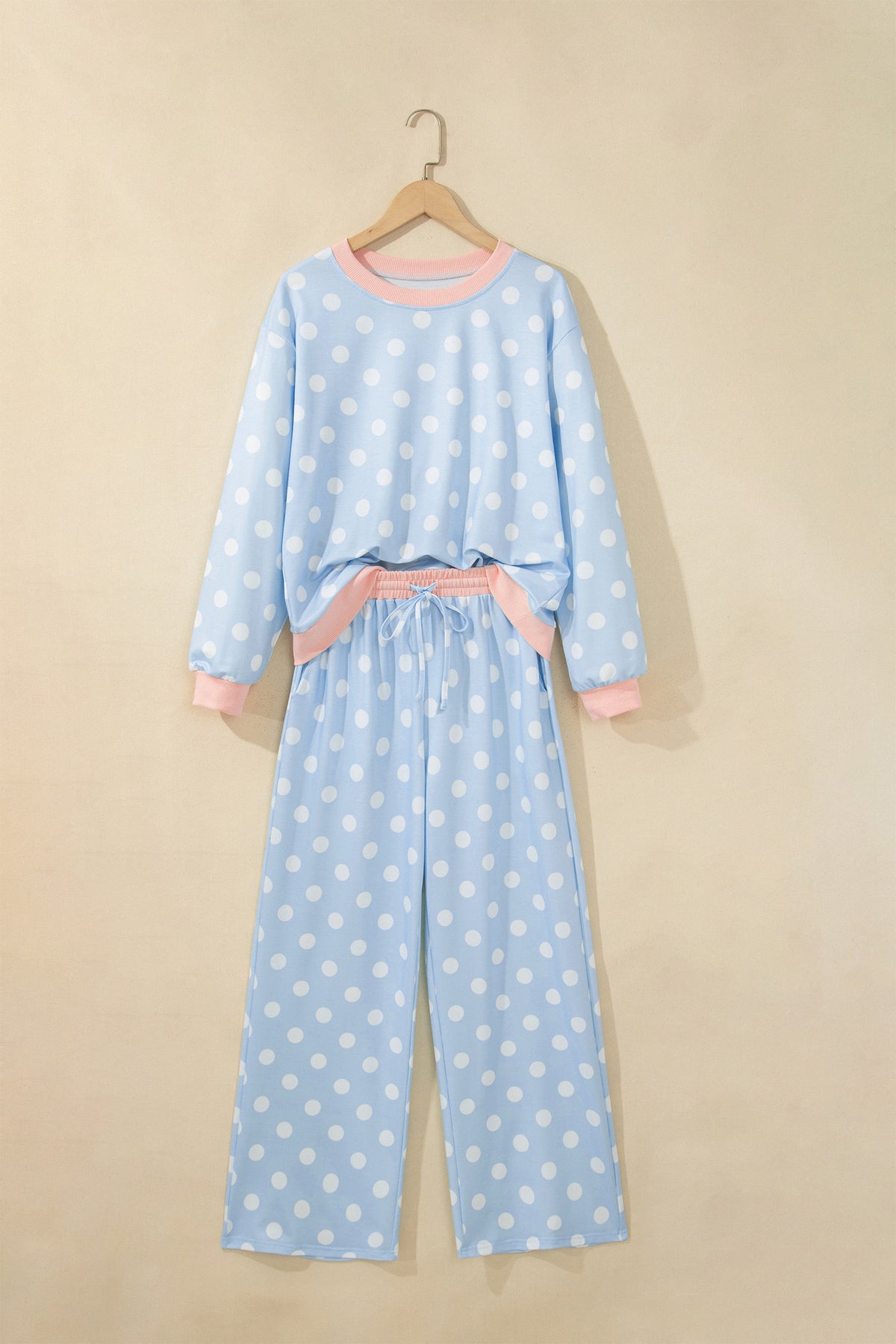 Polka Dot Contrast Trim Pant Set