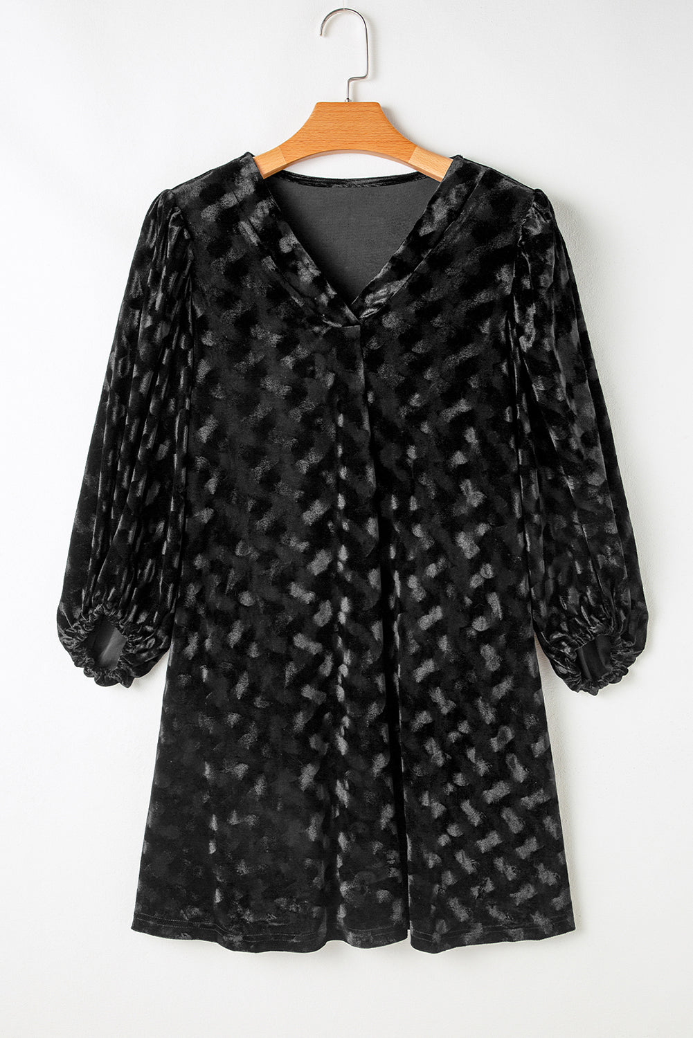 Black Balloon-Sleeve Velvet Mini Dress