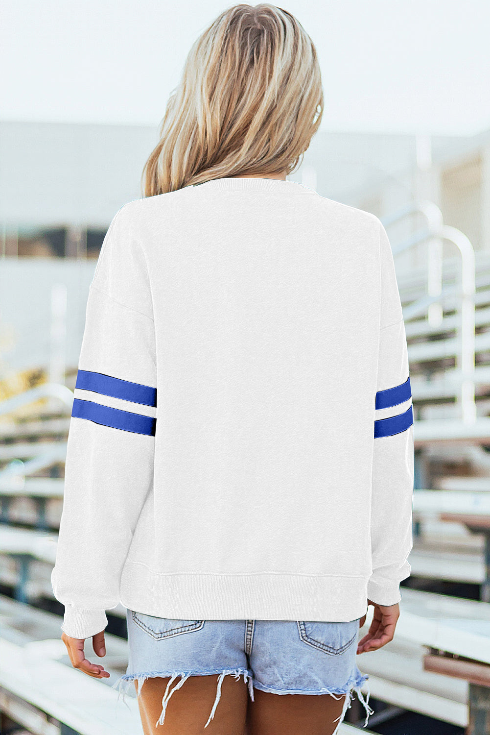 Tillandsia Purple Varsity Striped Sweatshirt