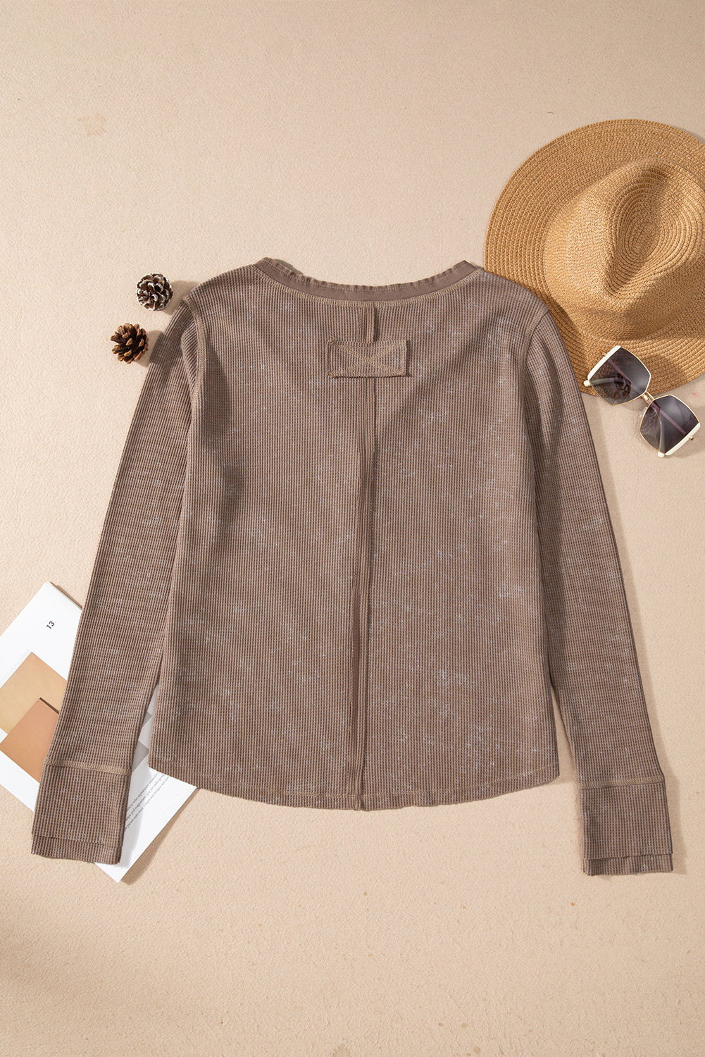 Coffee Acid Wash Waffle-Knit Top