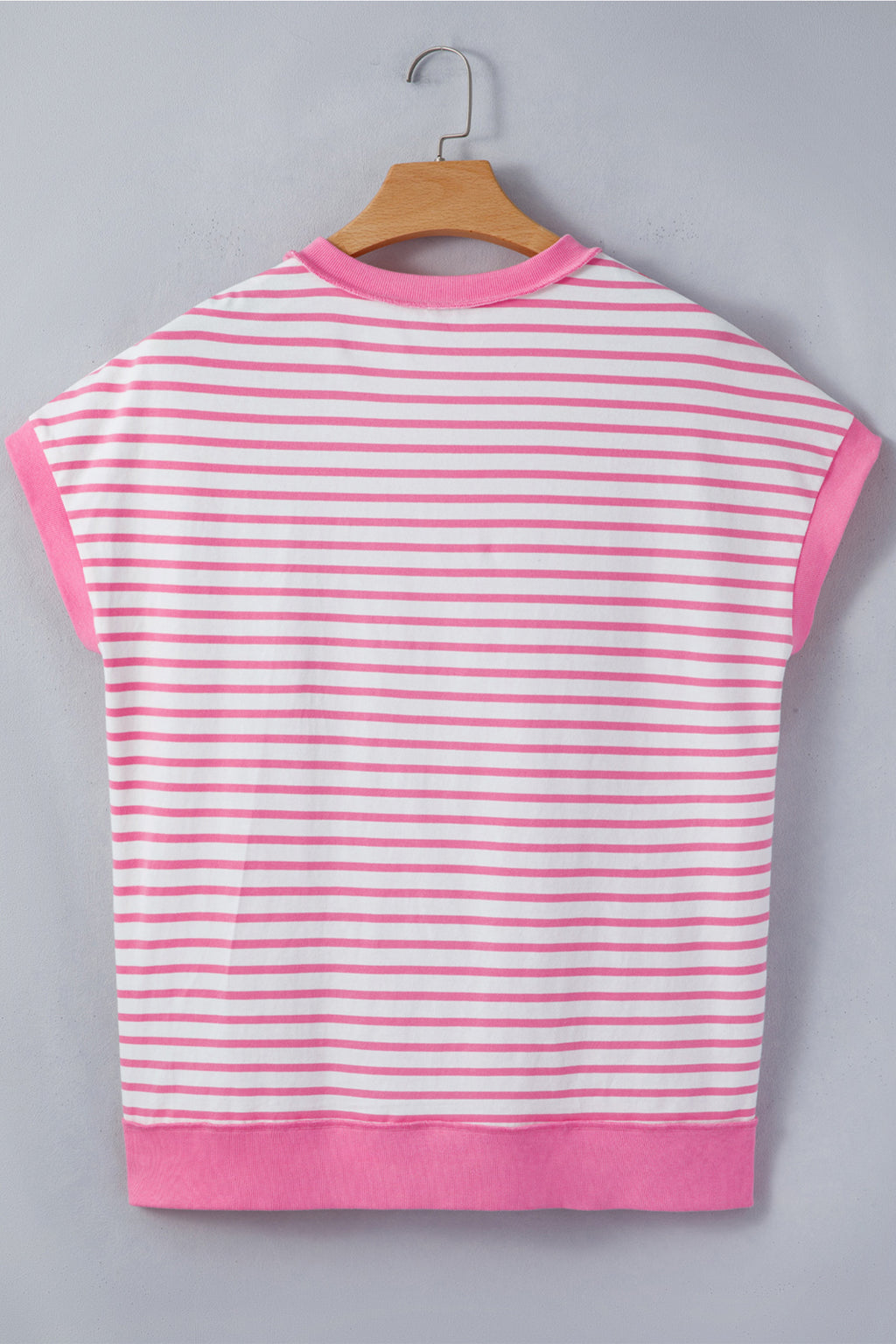 Pink Stripe Half Placket High Low Short-Sleeve Top