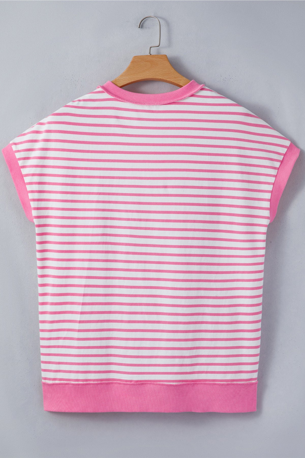 Pink Stripe Half Placket High Low Short-Sleeve Top
