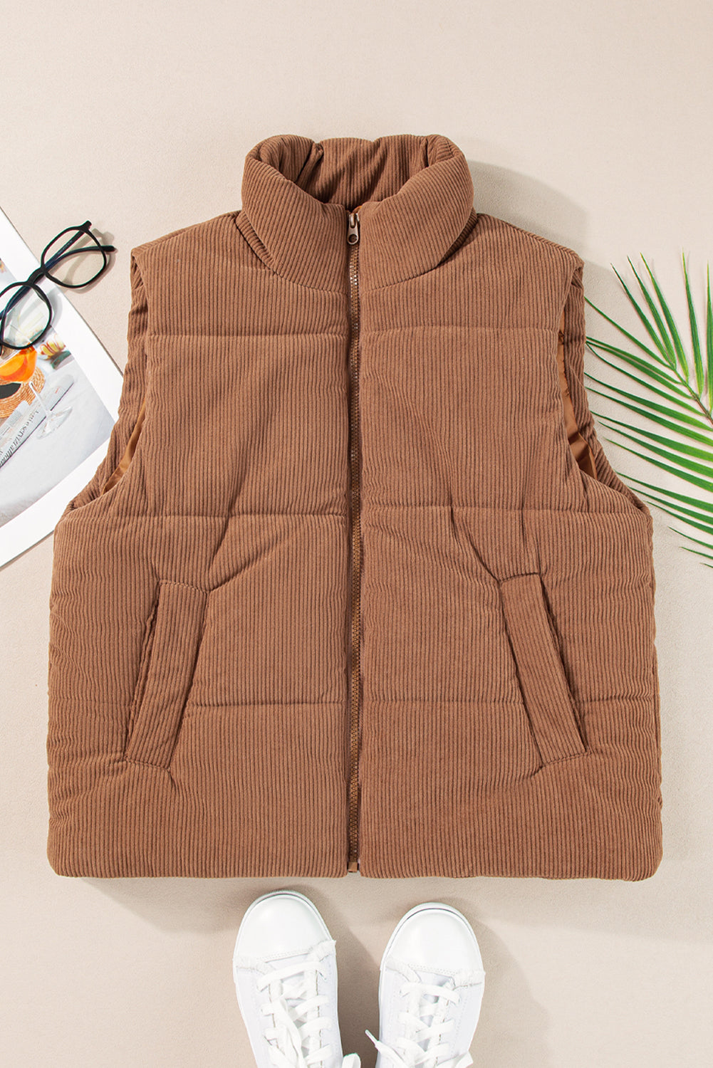 Corduroy Puffer Vest with Zipper