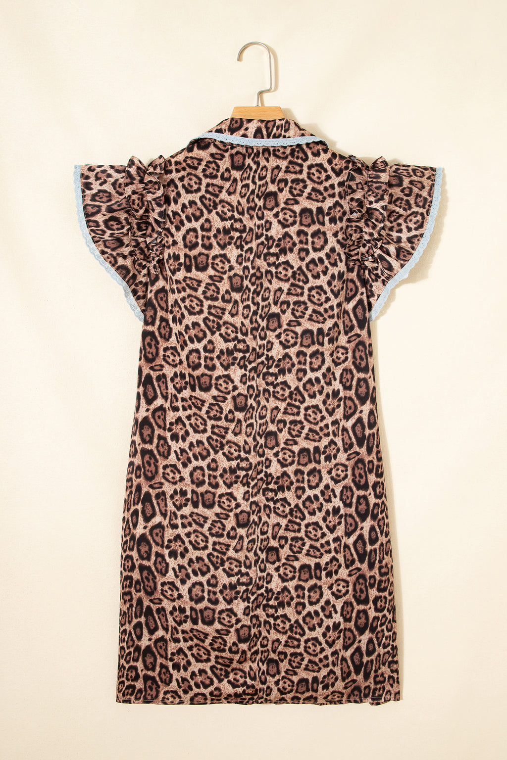 Khaki Leopard Lace-Trim Mini Dress