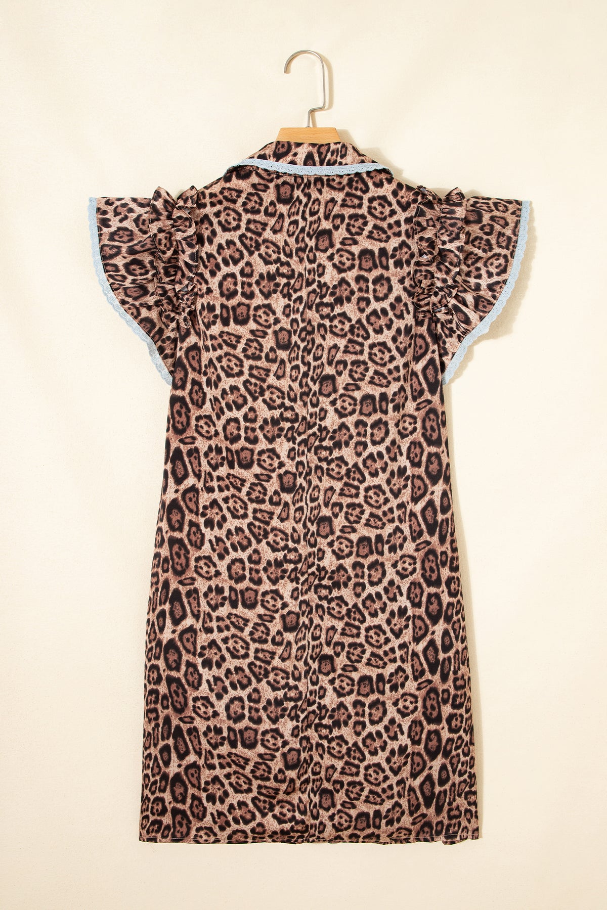 Khaki Leopard Lace-Trim Mini Dress