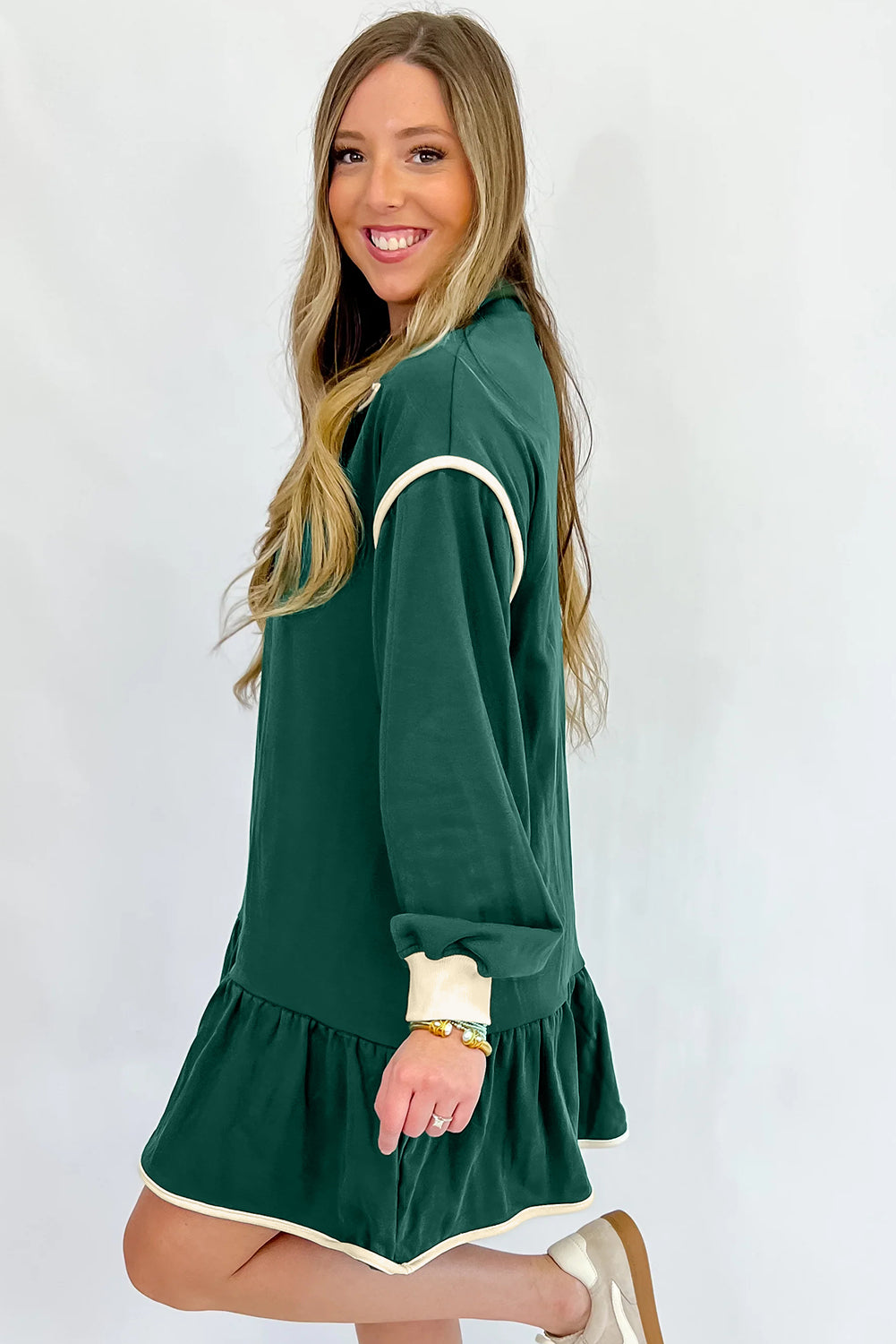 Evergreen Ruffle-Hem Mini Dress
