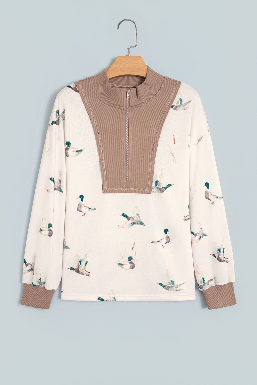Beige Wild Mallard Colorblock Quarter-Zip Tunic Top