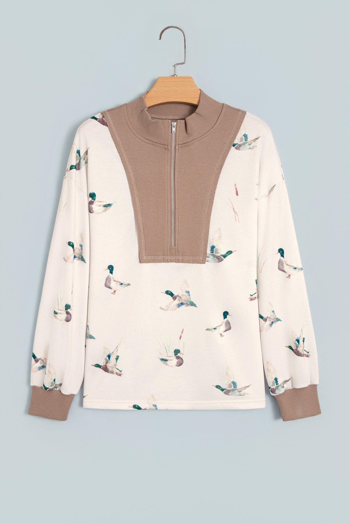 Beige Wild Mallard Colorblock Quarter-Zip Tunic Top