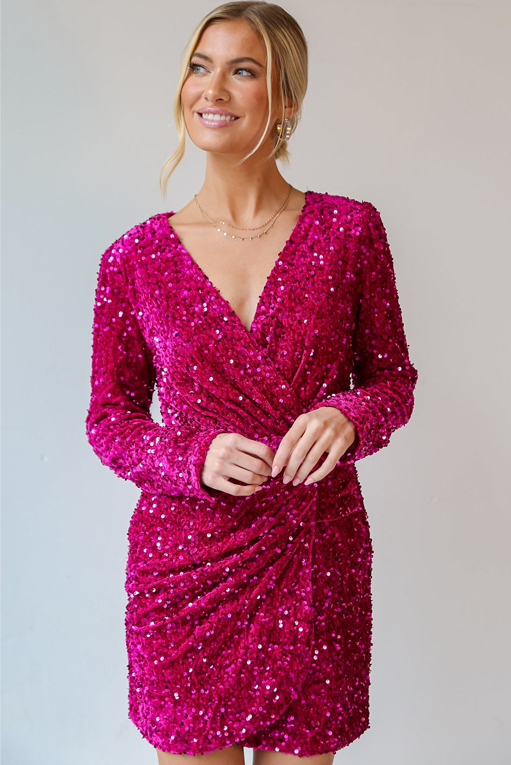Pitaya Pink Velvet Sequin Mini Dress