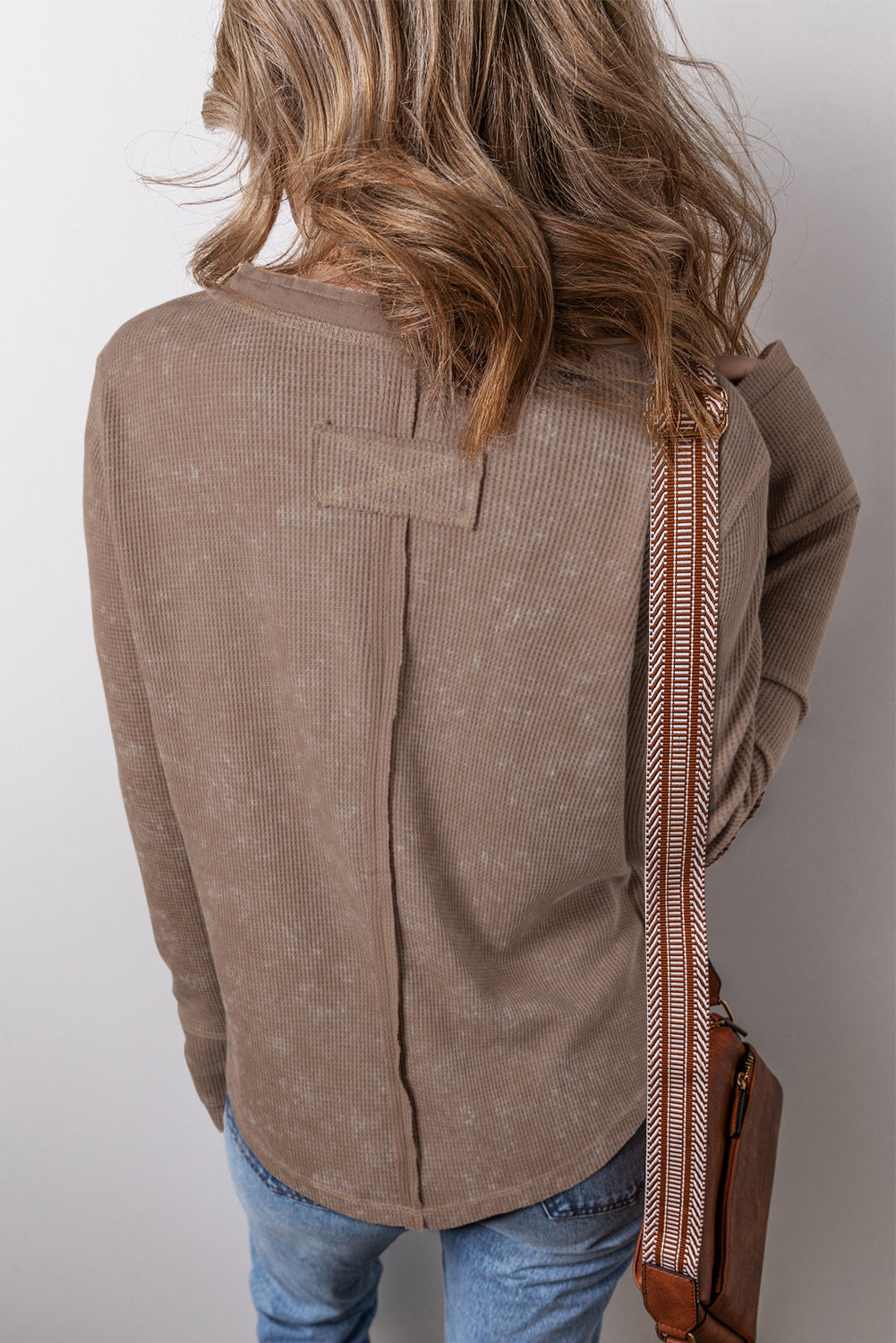 Coffee Acid Wash Waffle-Knit Top