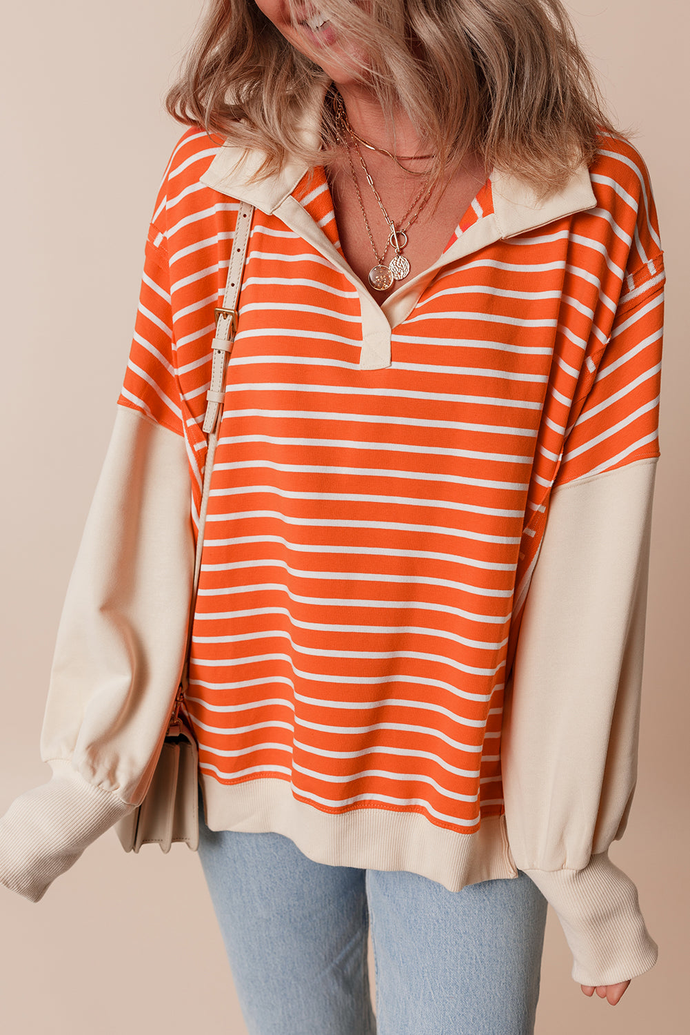 Orange Stripe Color Block Sweatshirt