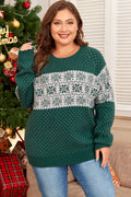 Plus Size Green Christmas Snowflake Sweater